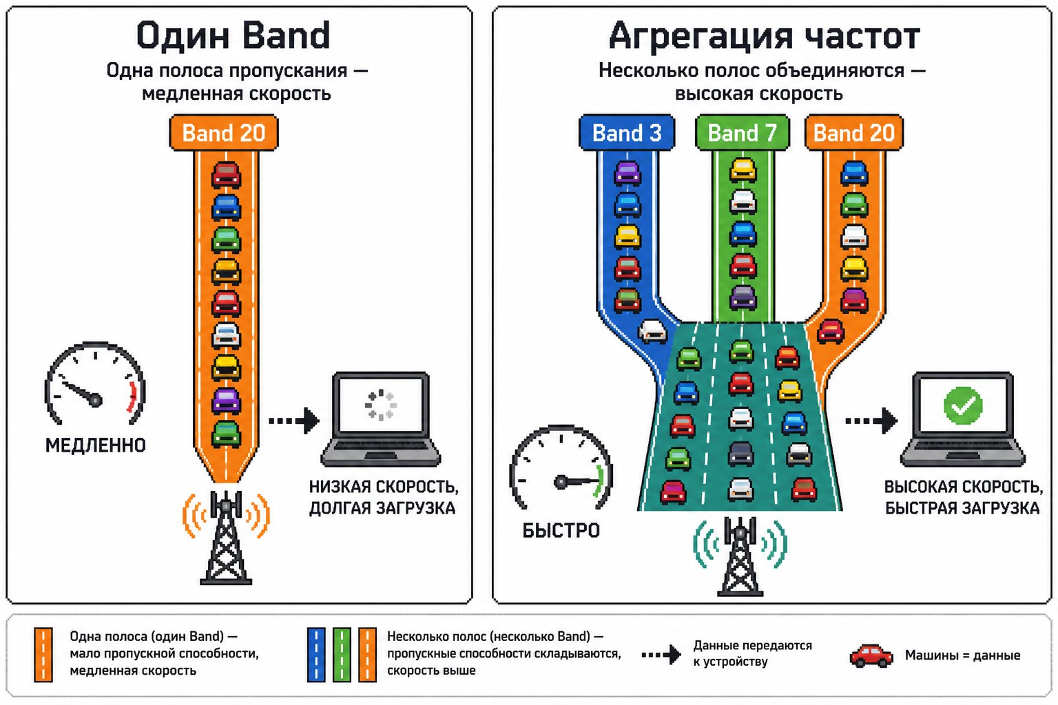 Агрегация частот объединяет несколько LTE Band