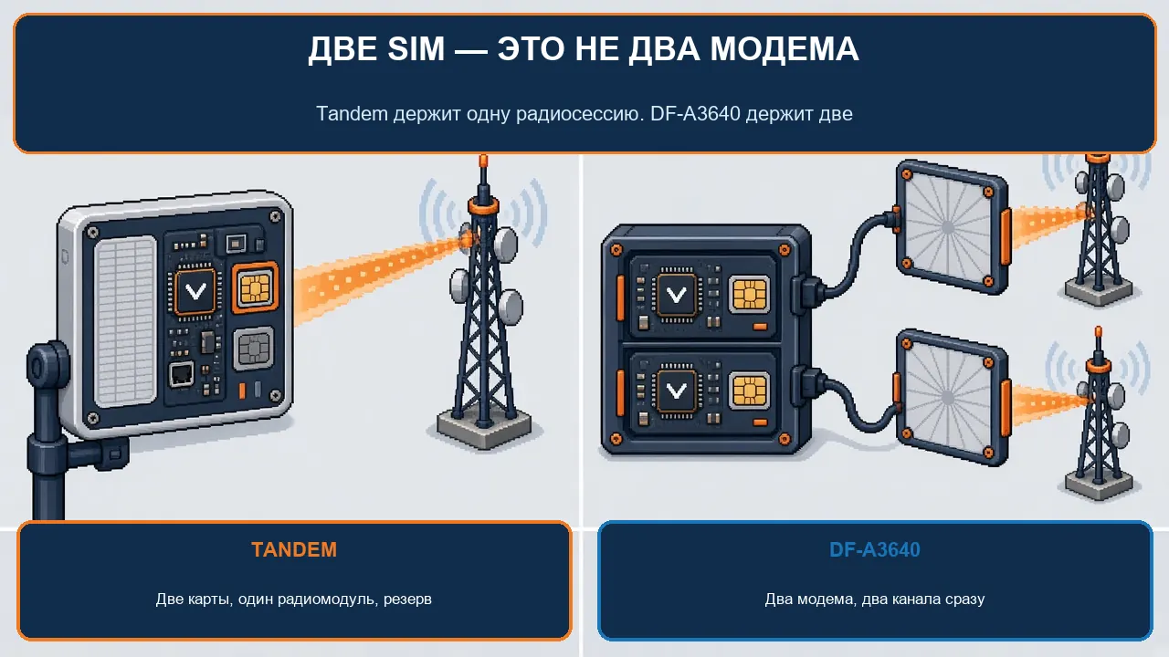 Tandem с двумя SIM и DF-A3640 с двумя модемами